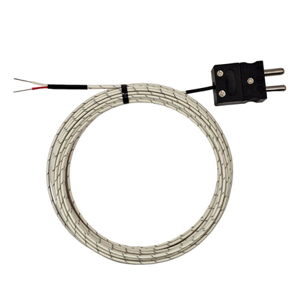 Thermocouple Extension Cable, Fiberglass, 25ft, Standard Male with Flying Leads