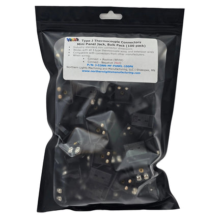 A 100 pack of J-Type mini panel jack connectors.  Perfect for building large temperature control panels, or use in OEM equipment requiring thermocouple connections.