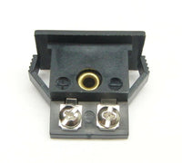 This is a mini panel jack connector in a J type configuration.  Snaps into a rectangular opening.